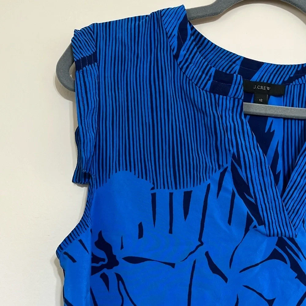 J. Crew Blue Floral 100% Silk Top Sz 12
